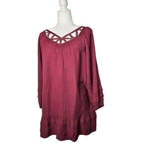 Soft Surroundings Mahdia Tunic Top Medium Crinkle Rose Boho Peasant Blouse